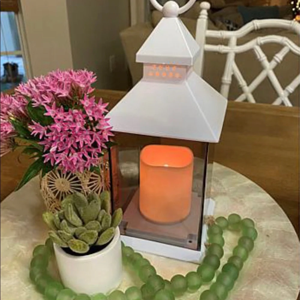 Remote LED color changing plastic lantern with removable Fall Winter decoration